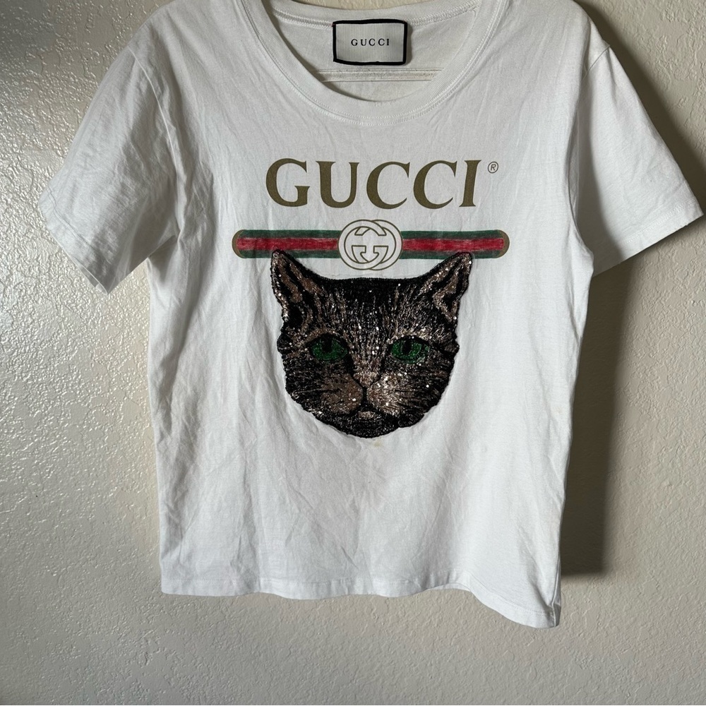 Authentic Gucci LOGO T-SHIRT WITH MYSTIC CAT IN WHITE size XS - Picture 5 of 10
